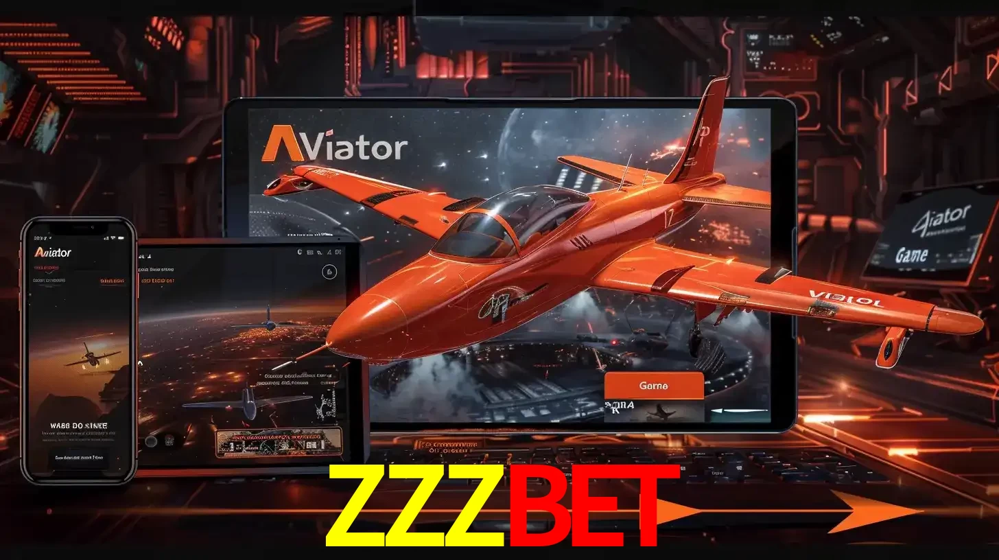 Apresentação tecnológica do jogo Aviator com um avião saindo da tela de um tablet, demonstrando a experiência imersiva em múltiplos dispositivos no ZZZBET.
