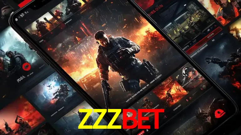 Tela de um celular exibindo uma galeria de jogos de tiro com temática militar, mostrando a variedade de e-sports disponíveis para apostas na plataforma de entretenimento ZZZBET.